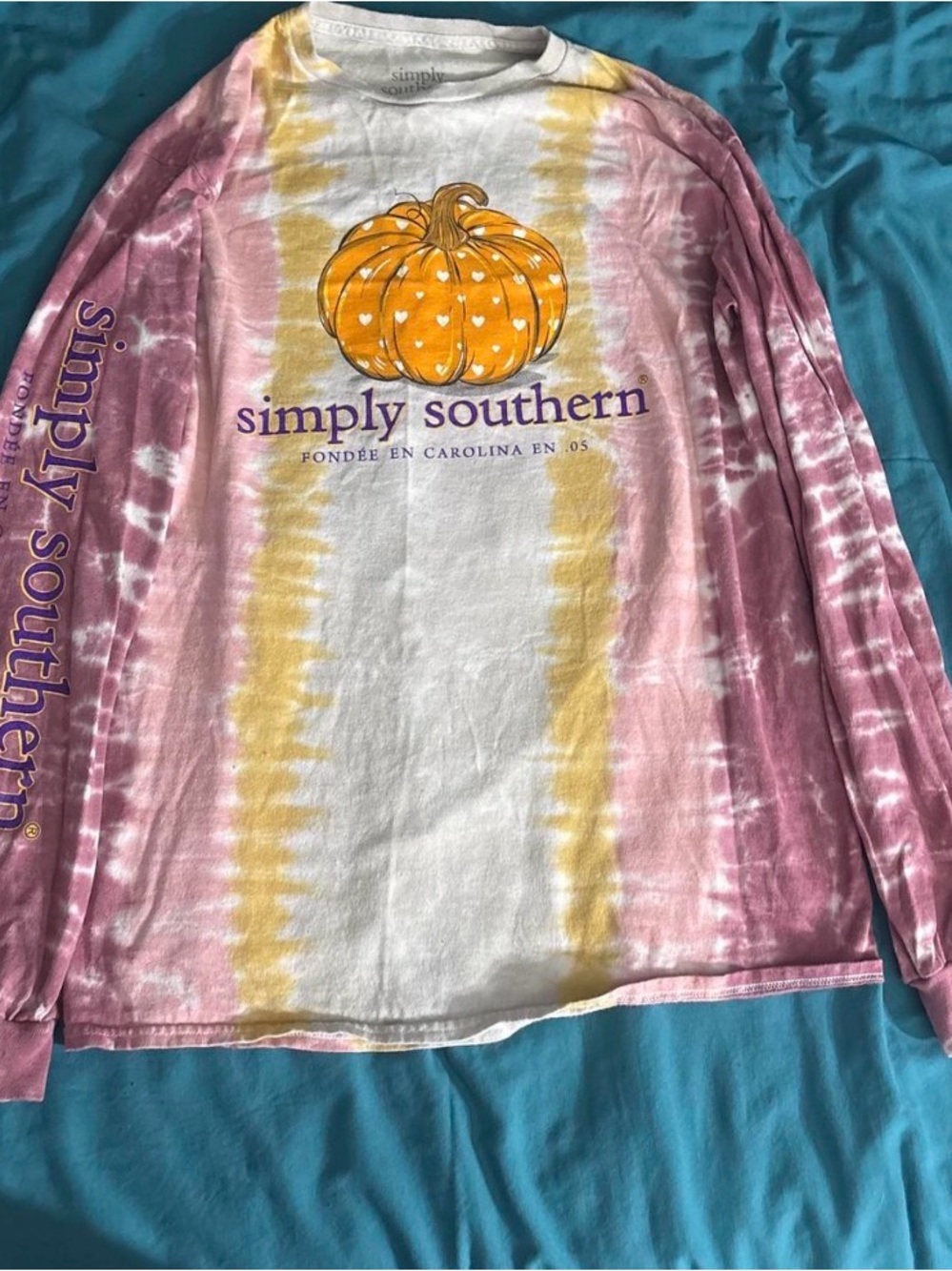 Simply Southern Pink, Yellow & White Tie-Dye Pumpkin Tee
